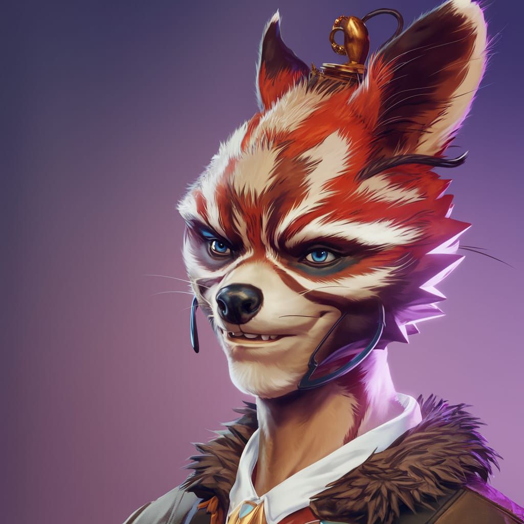 Detailed Portrait of Humanoid Raccoon, Digital Art