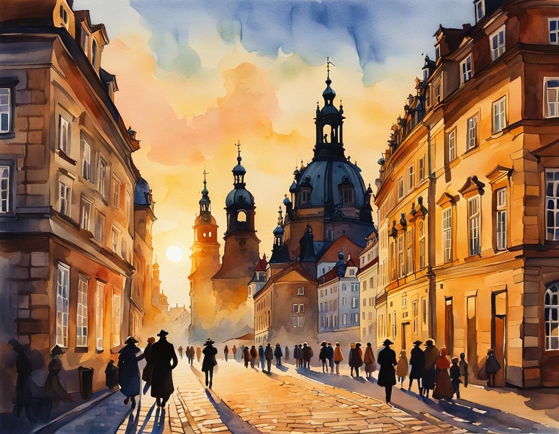 Dresden in Evening Light: Watercolor Illustration