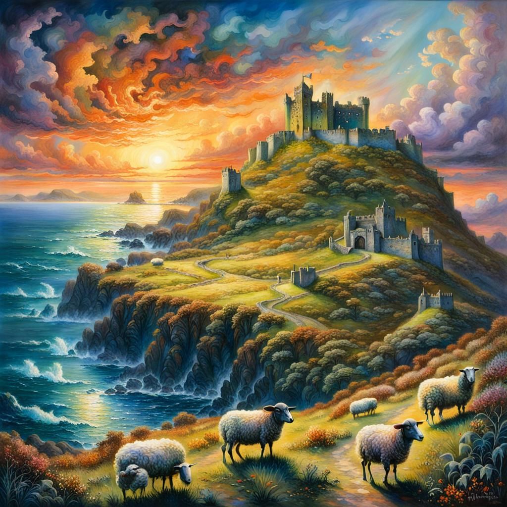 Irish Sunset in Rembrandt Style with Fantasy Elements