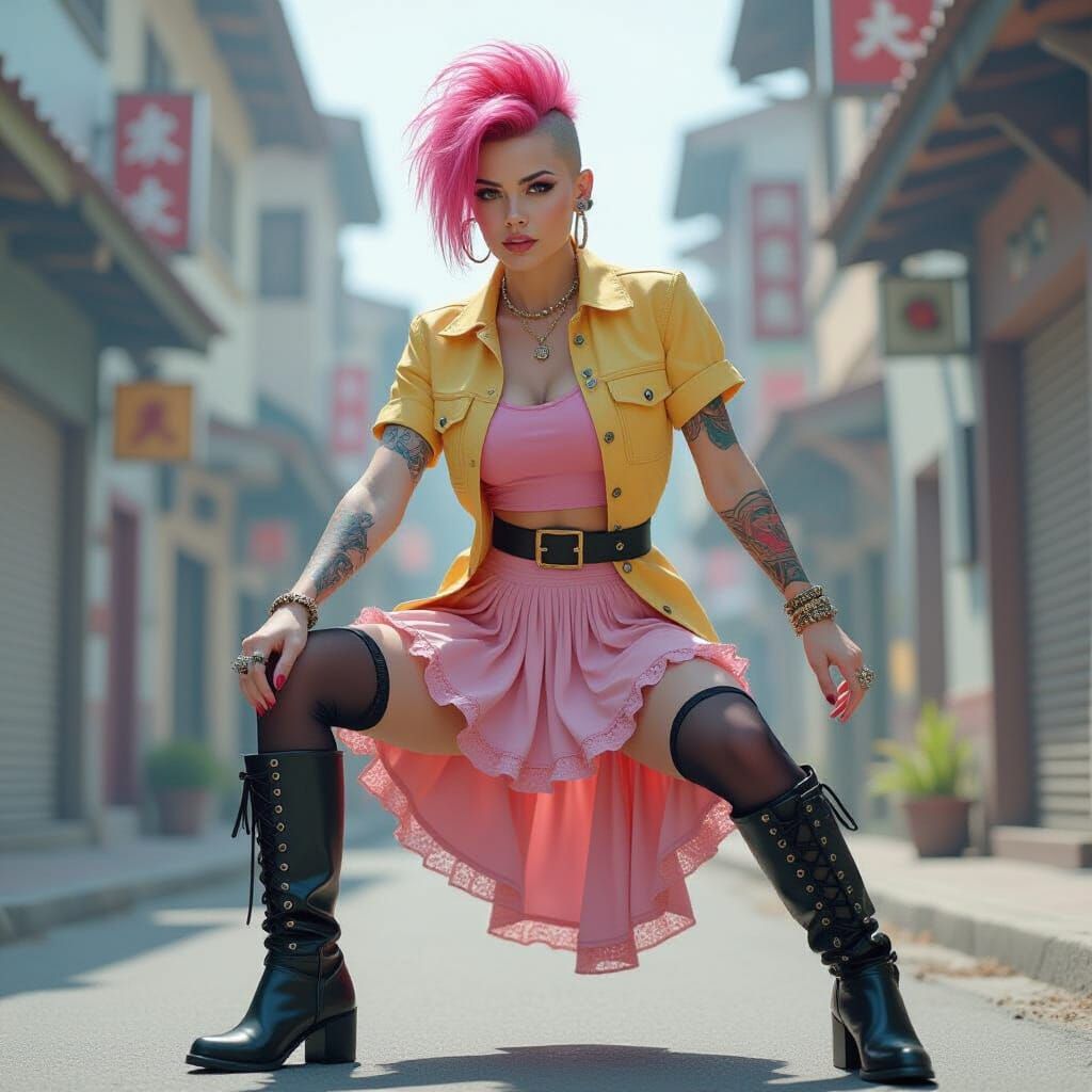 Punk Woman with Pink Mohawk in Digital Matte Painting