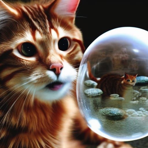 Ginger Tabby Cat in Floating Bubble, Hyperdetailed