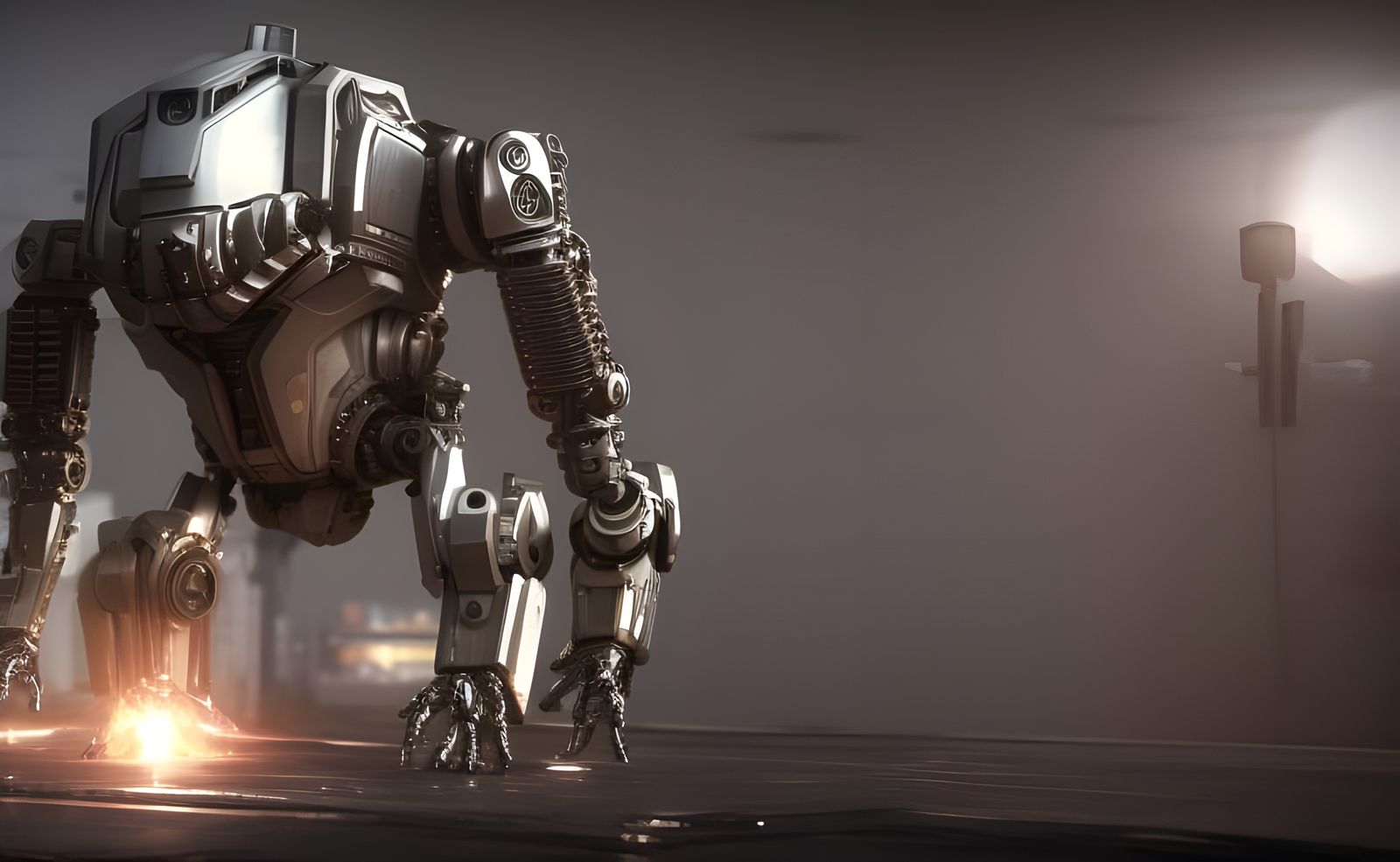 Cyberpunk Mech in Polished Metal, Epic Sci-Fi Landscape