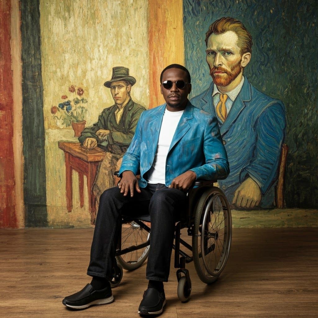 Man in Wheelchair: Van Gogh Meets Cosmic Jazz
