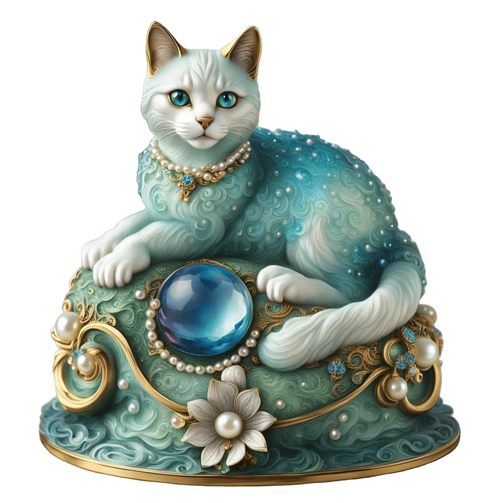 Ethereal Jeweled Cat Figurine on Ornate Base