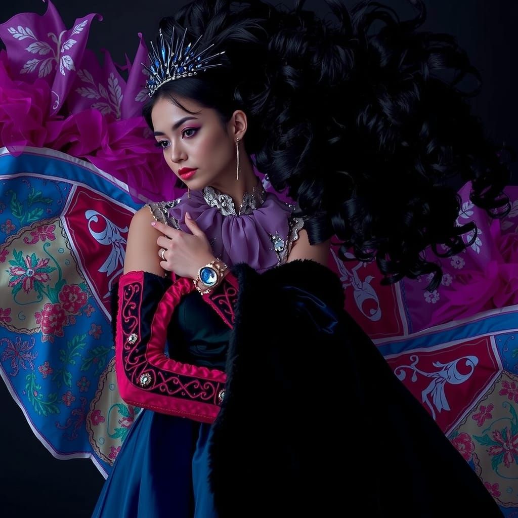 Opulent Queen in Vivid Maximalist Portrait