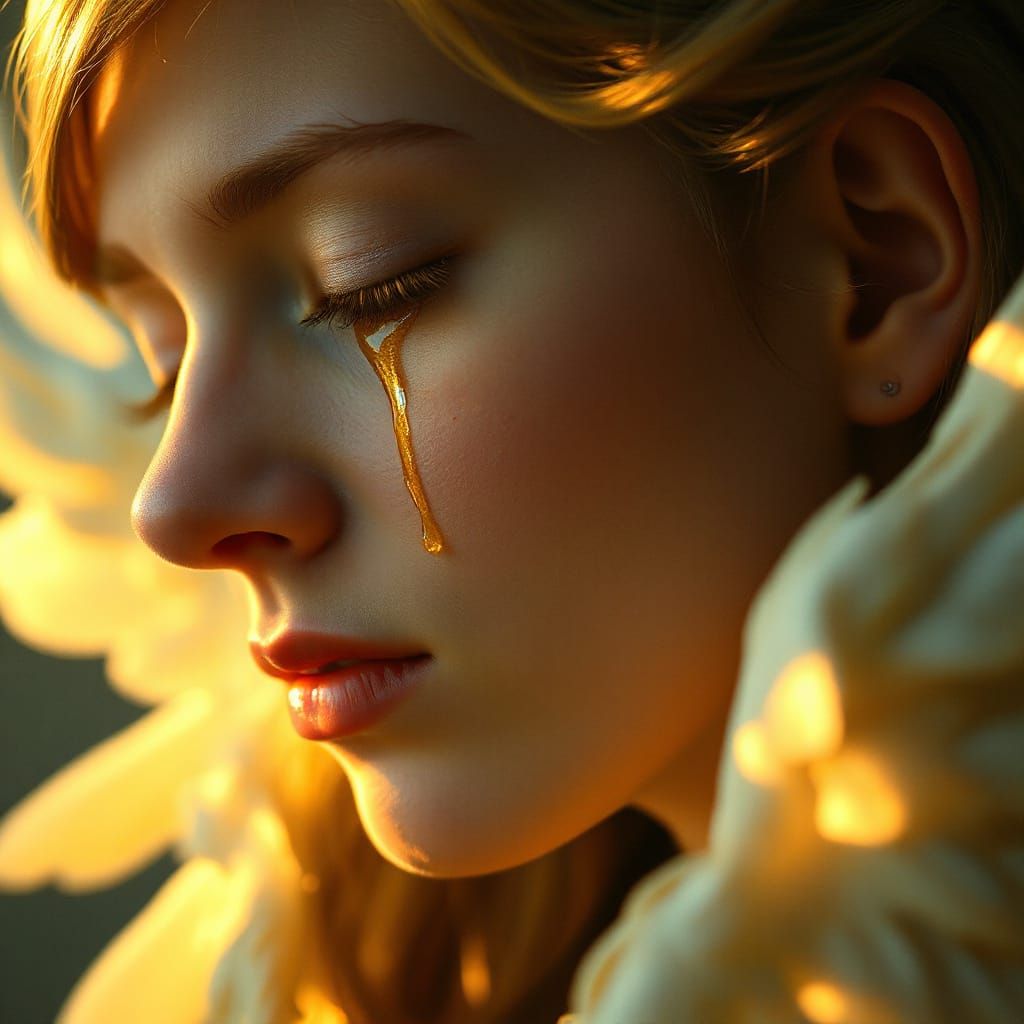 Ethereal Angel Portrait with Molten Gold Tears