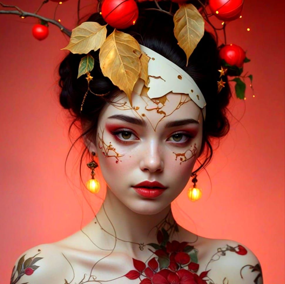 Vulnerable Goddess Amidst Celestial Bloom