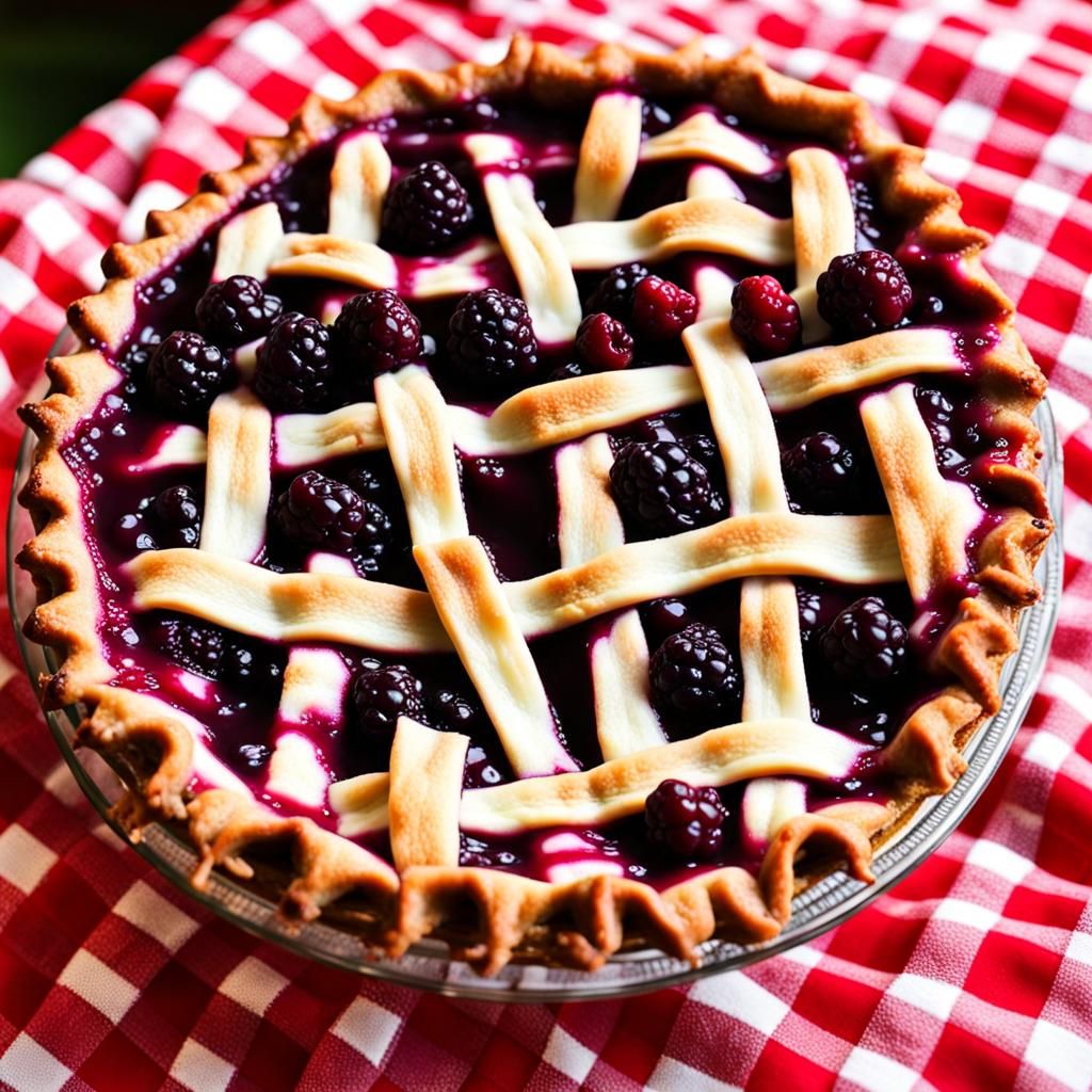 Close-Up of Steaming Boysenberry Pie on Table