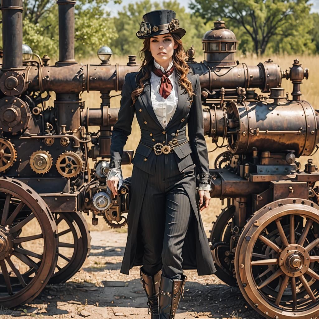 Steampunk Woman in Suit on Sunny Oklahoma Day
