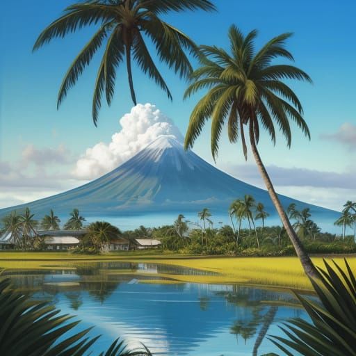 Mayon Volcano Landscape Painting in Oil Style