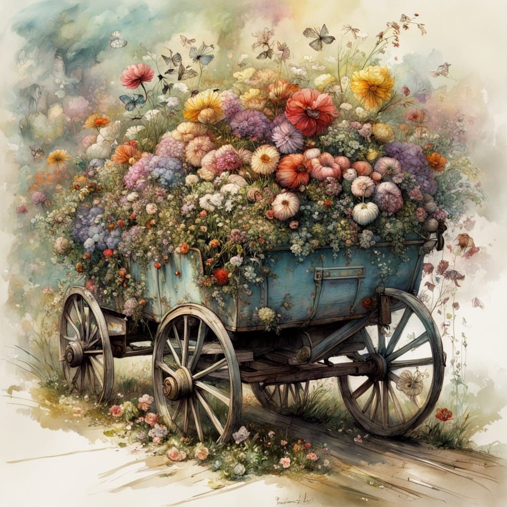Whimsical Floral Wagon in Vibrant Colors