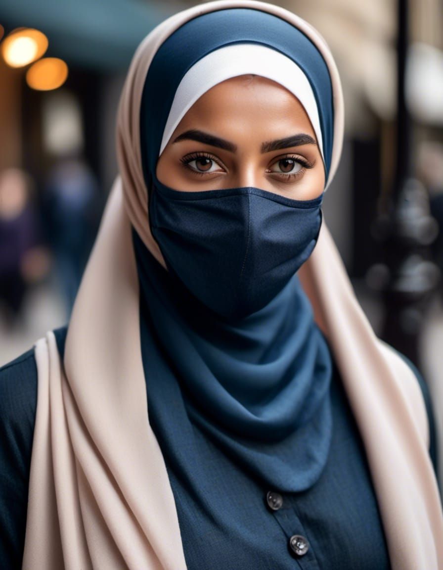 Masked Woman in Denim Gown in London