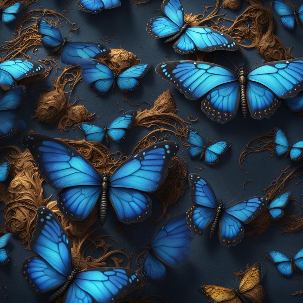 Detailed Blue Butterfly Matte Painting in Deep Color