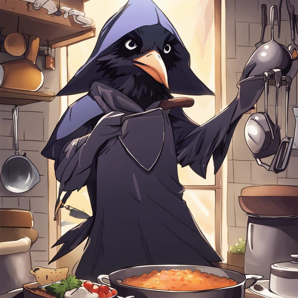 Happy Crow Kenku Chef in Anime Style