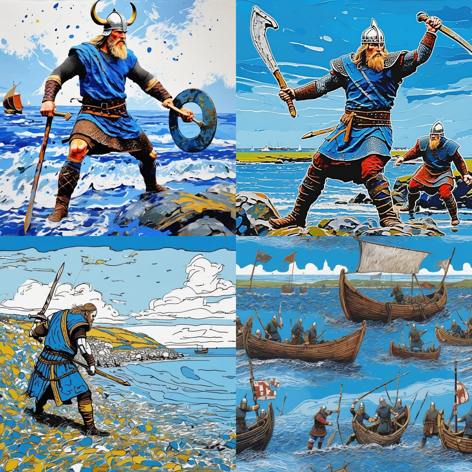 Vikings Land on English Shore in Action Painting