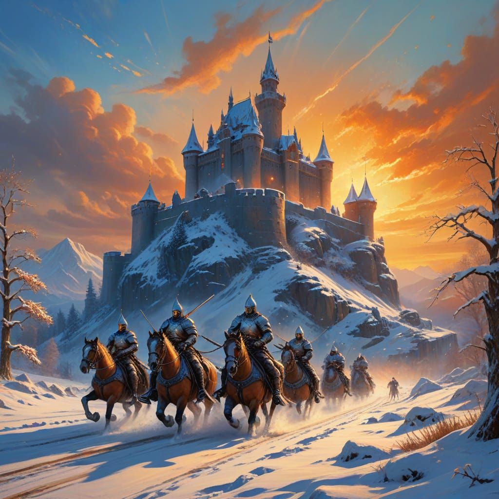 Knights on Snowmobiles Charge into Winter Wonderland