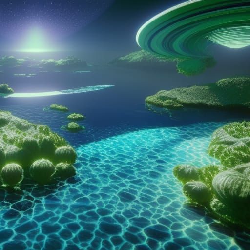 Exotic Underwater Planet in Art Nouveau Style