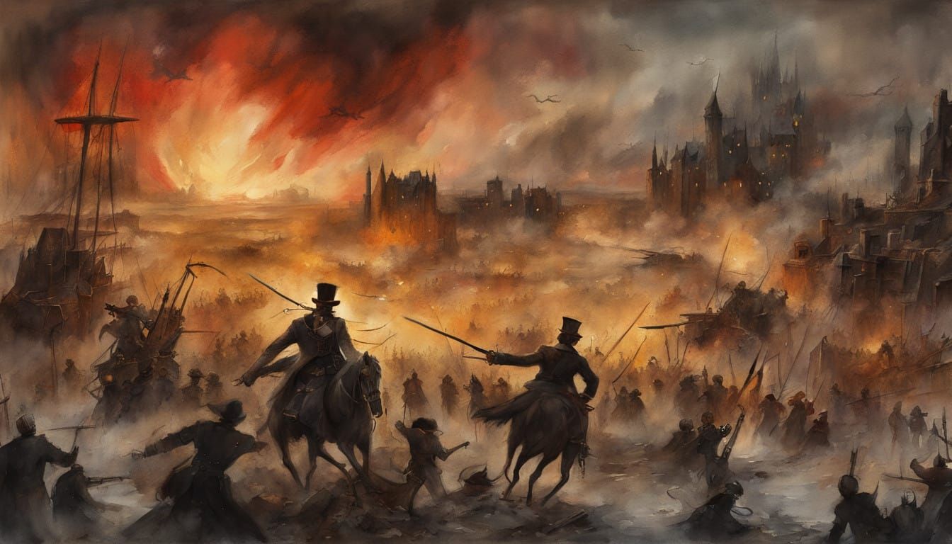 Surreal Steampunk Scene at Dusk