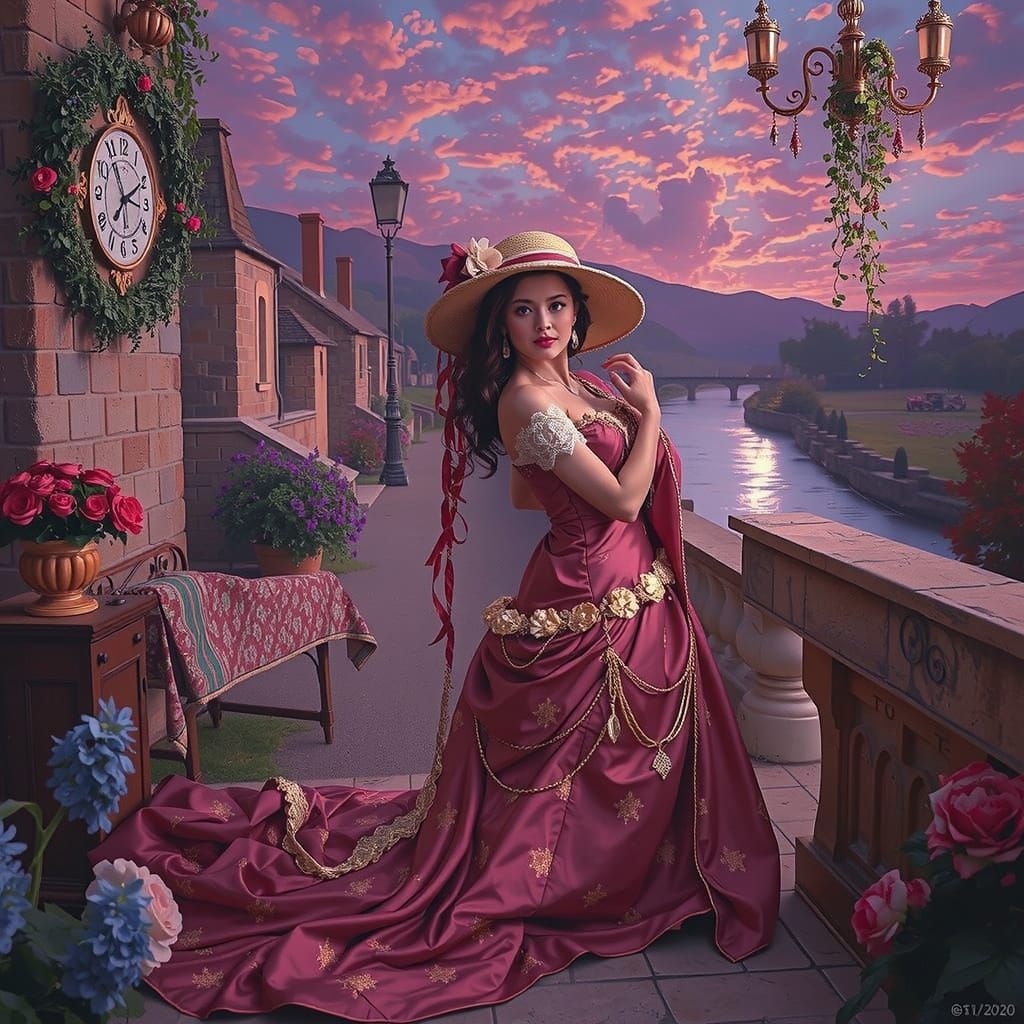 Elegant Figure in French Countryside, Rococo Style