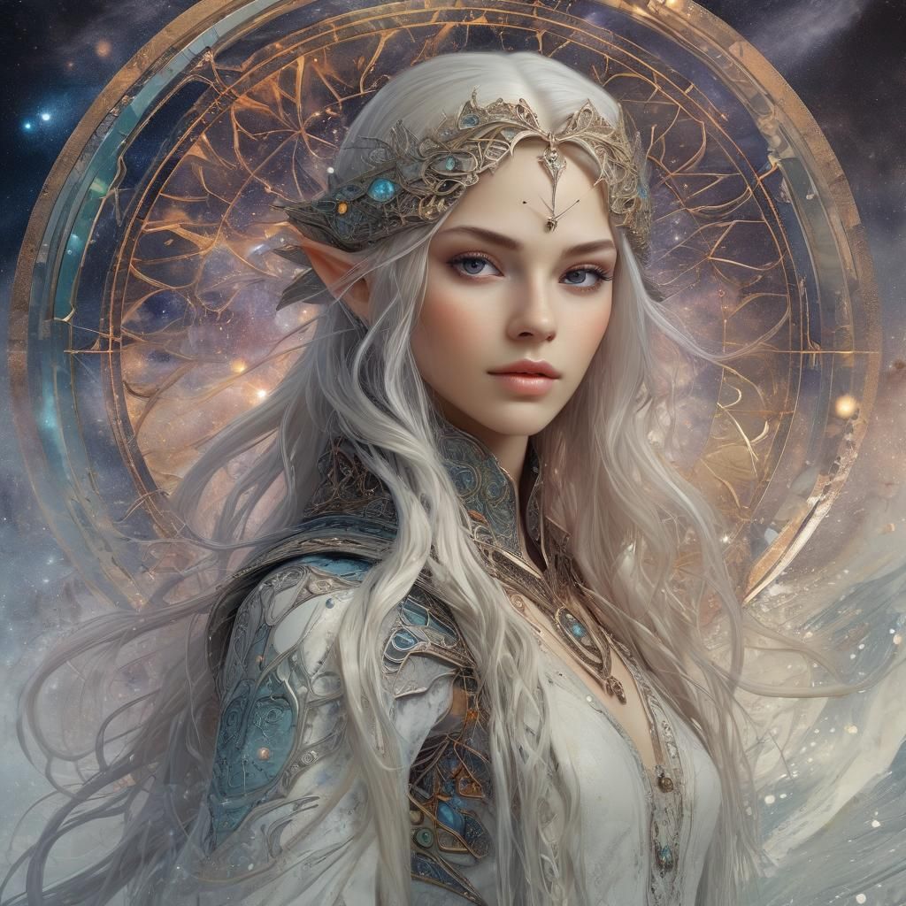 Elven Woman Portrait in Cosmic Digital Art
