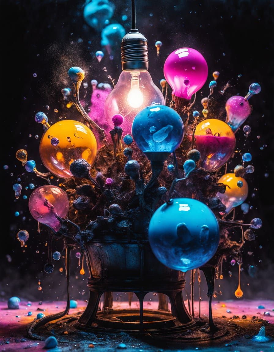 Hyperrealistic Splash Art: Scientists in Luminescent Nectar