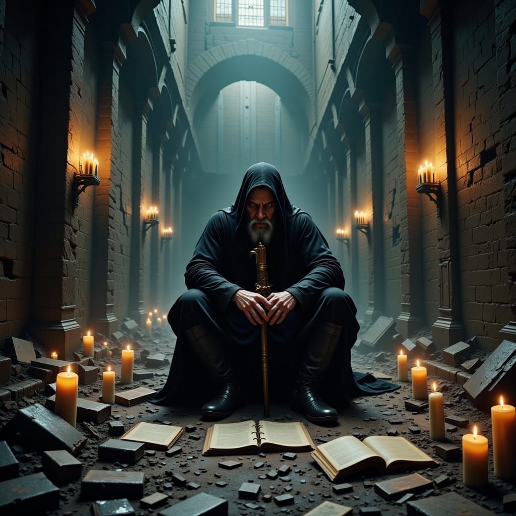 Dark Wizard's Despair in Frazetta-Inspired Dark Fantasy