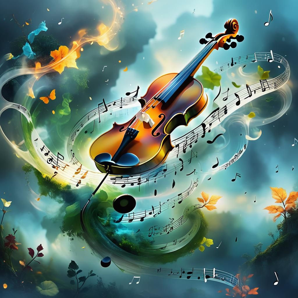 Surreal Violin Creates Mystical Landscape in Double Exposure