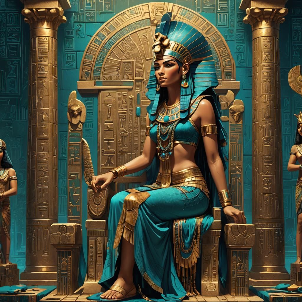 Cleopatra on Throne in Ancient Egypt, Art Nouveau
