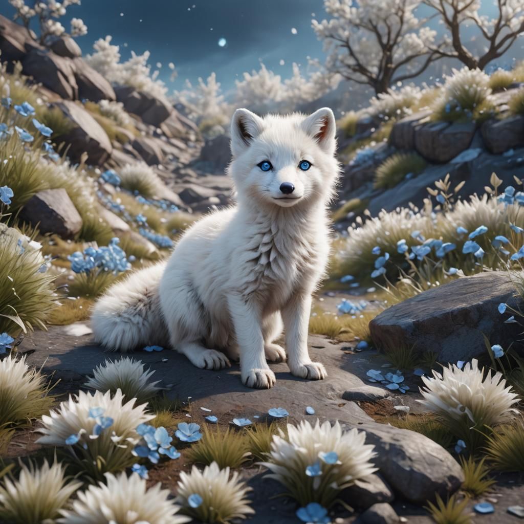 Cute Arctic Fox Cub with Blue Eyes
