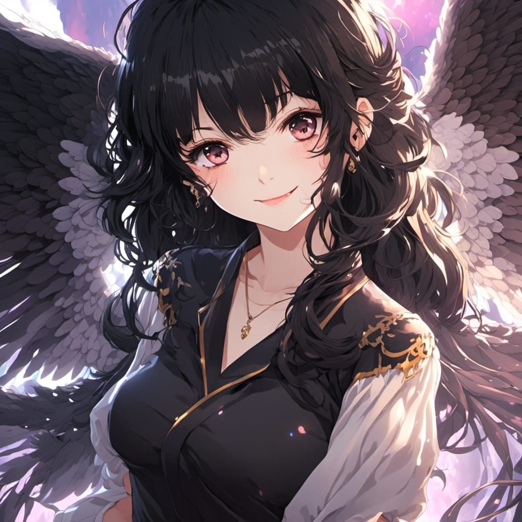 Anime Angel Woman with Black Hair