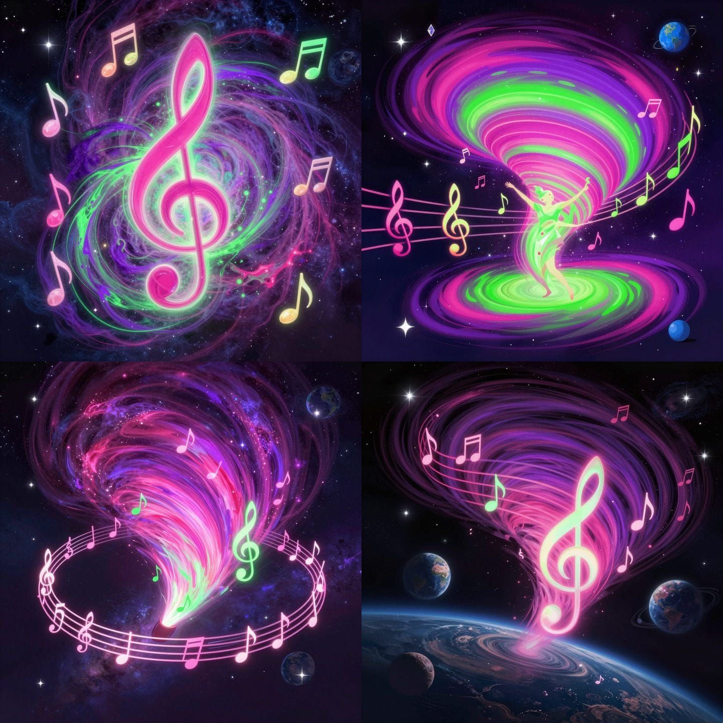 Cosmic Music Notes Dance in Nebula