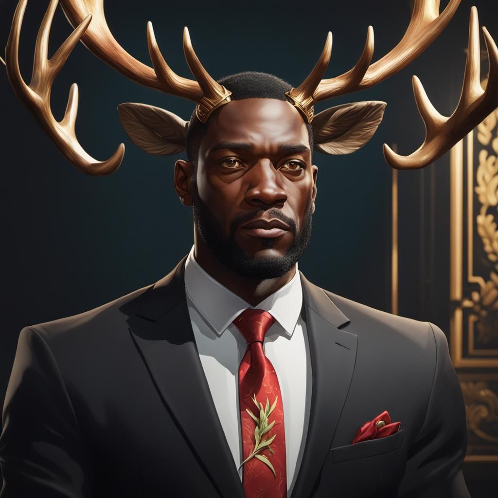 Jamaican Man with Antlers: Detailed 8K Portrait