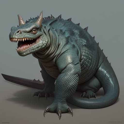 Komodo Dragon Warrior with Split Tongue