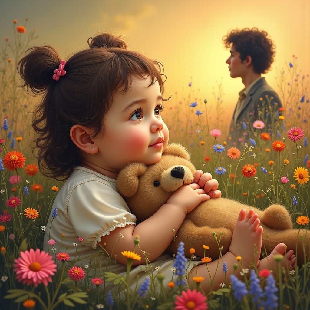 Baby Girl in Meadow: Pre-Raphaelite Dreamscape