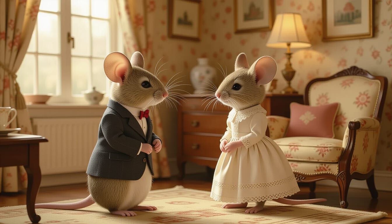 Mouse Meets Girlfriend's Parents, Storybook Illustration