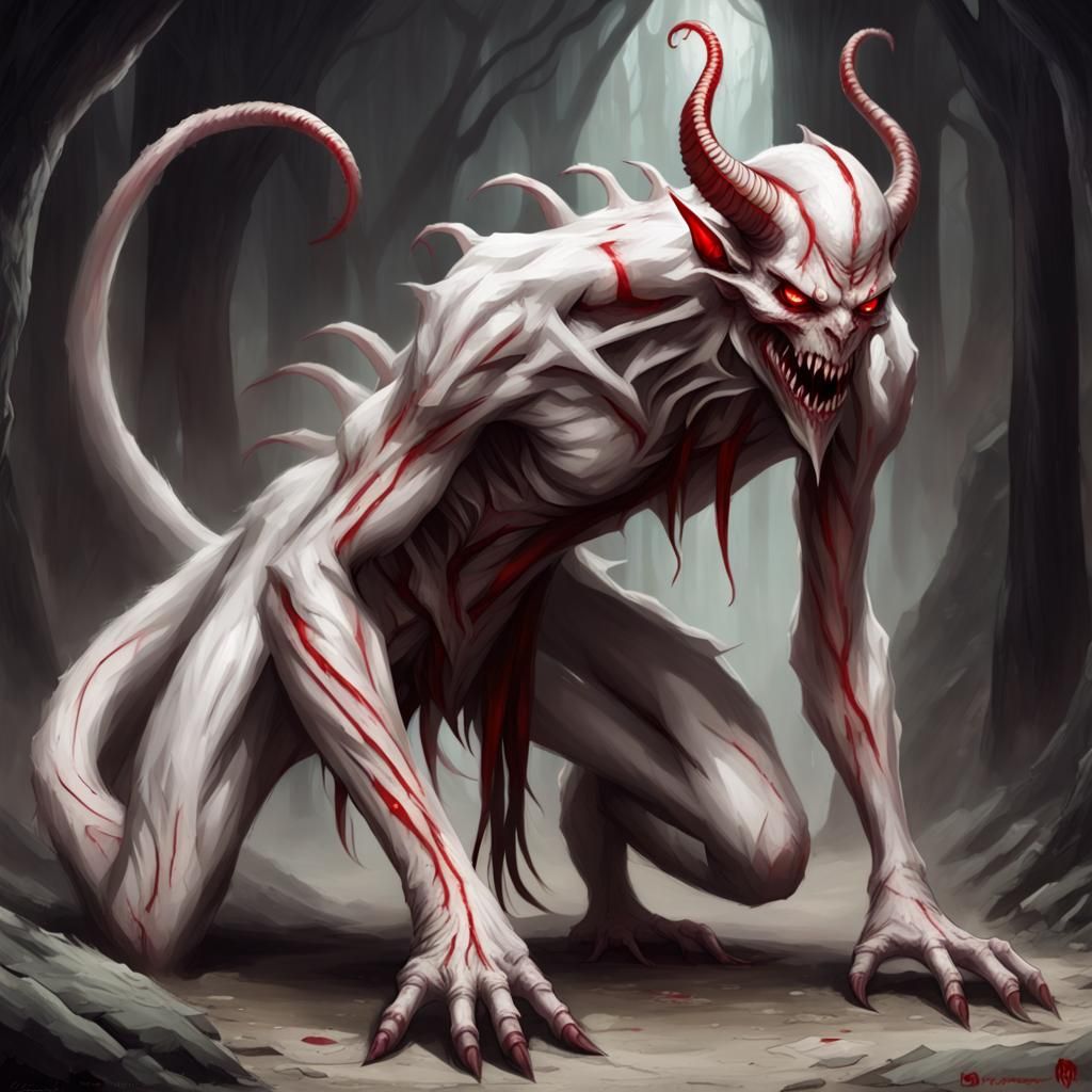 Pale Demon Crouching in DND Fantasy Art