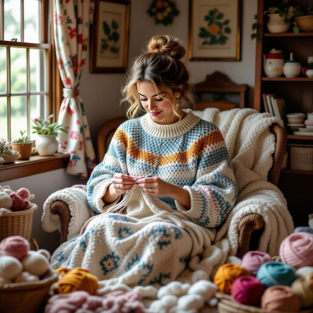 Cozy Crochet Scene in Beatrix Potter Style