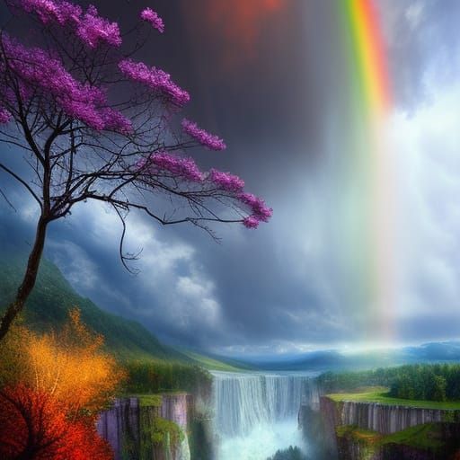 Stunning Rainbow After Rain with Sunrays