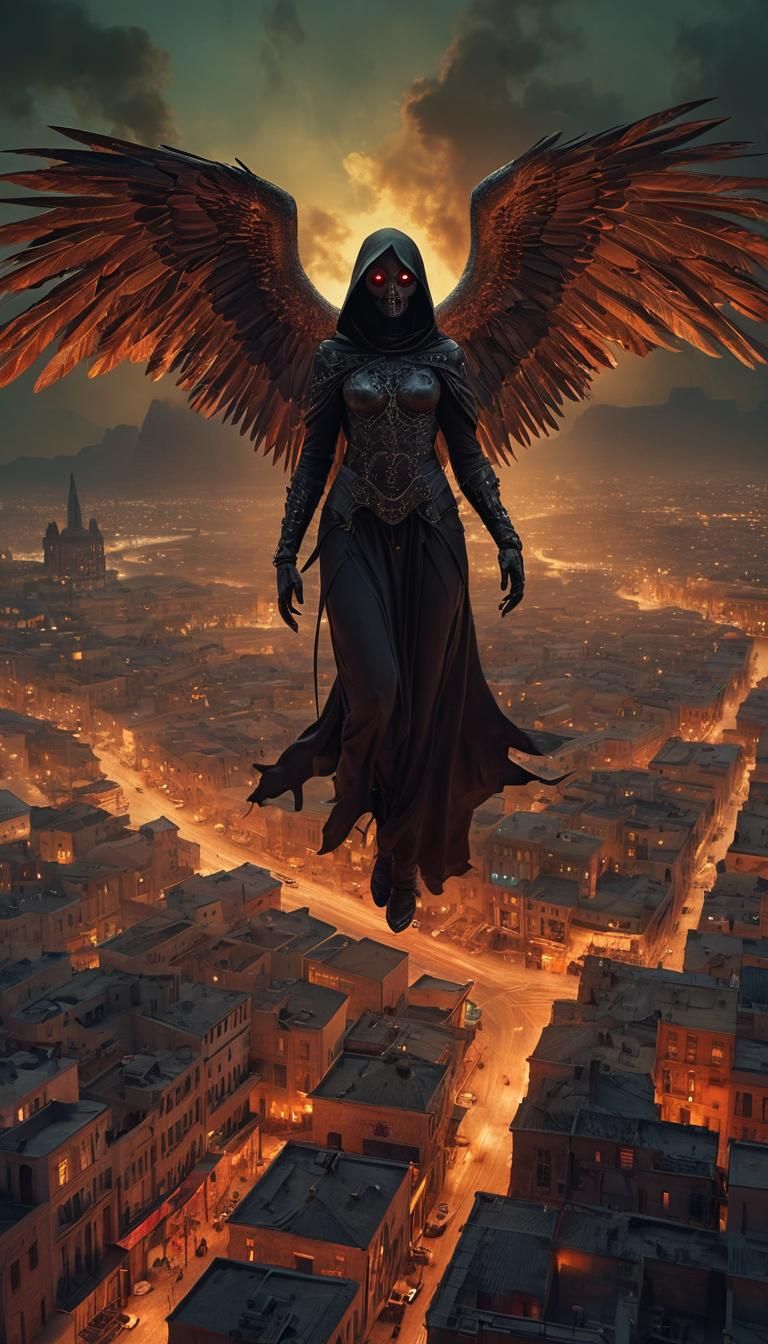 Dark Angel of Death in Vibrant Flame Style