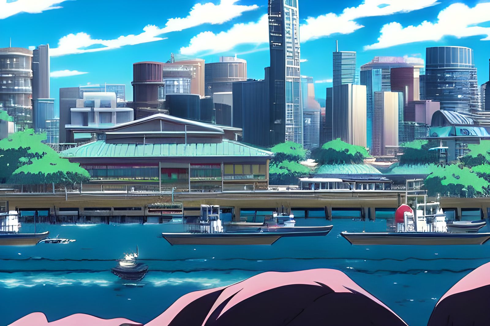 Lively Anime Seaport in Studio Ghibli Style
