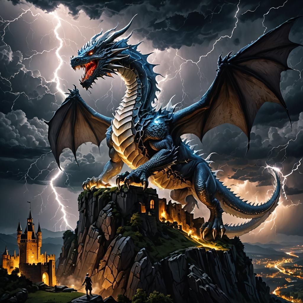 Lightning Dragon Emerges from Stormy Sky