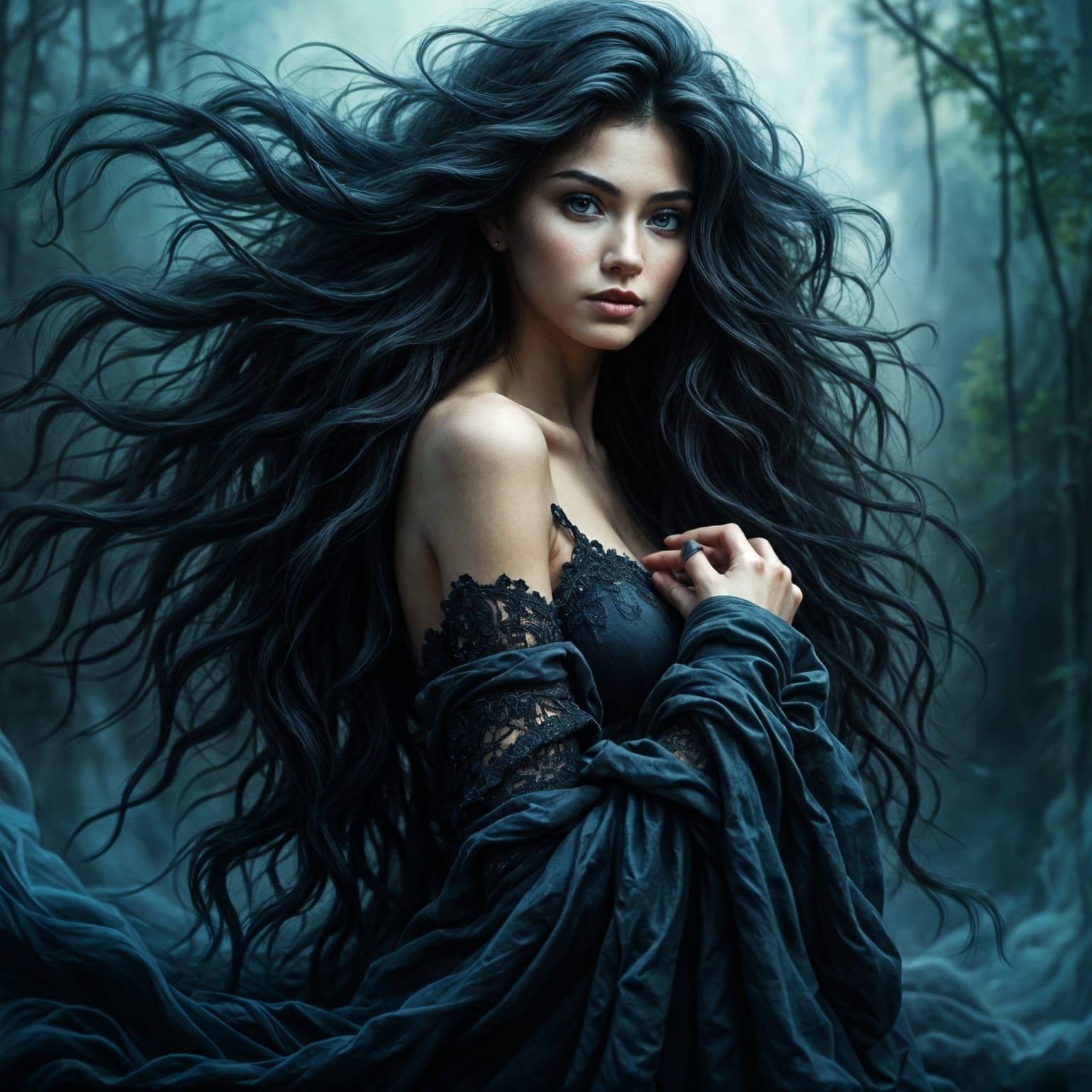 Ethereal Goddess in Dark Mystical Realm