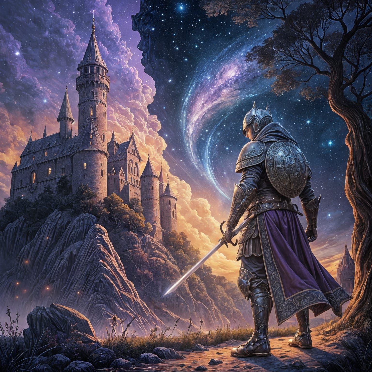 Knight Guards Amethyst Castle in Fantasy Realism