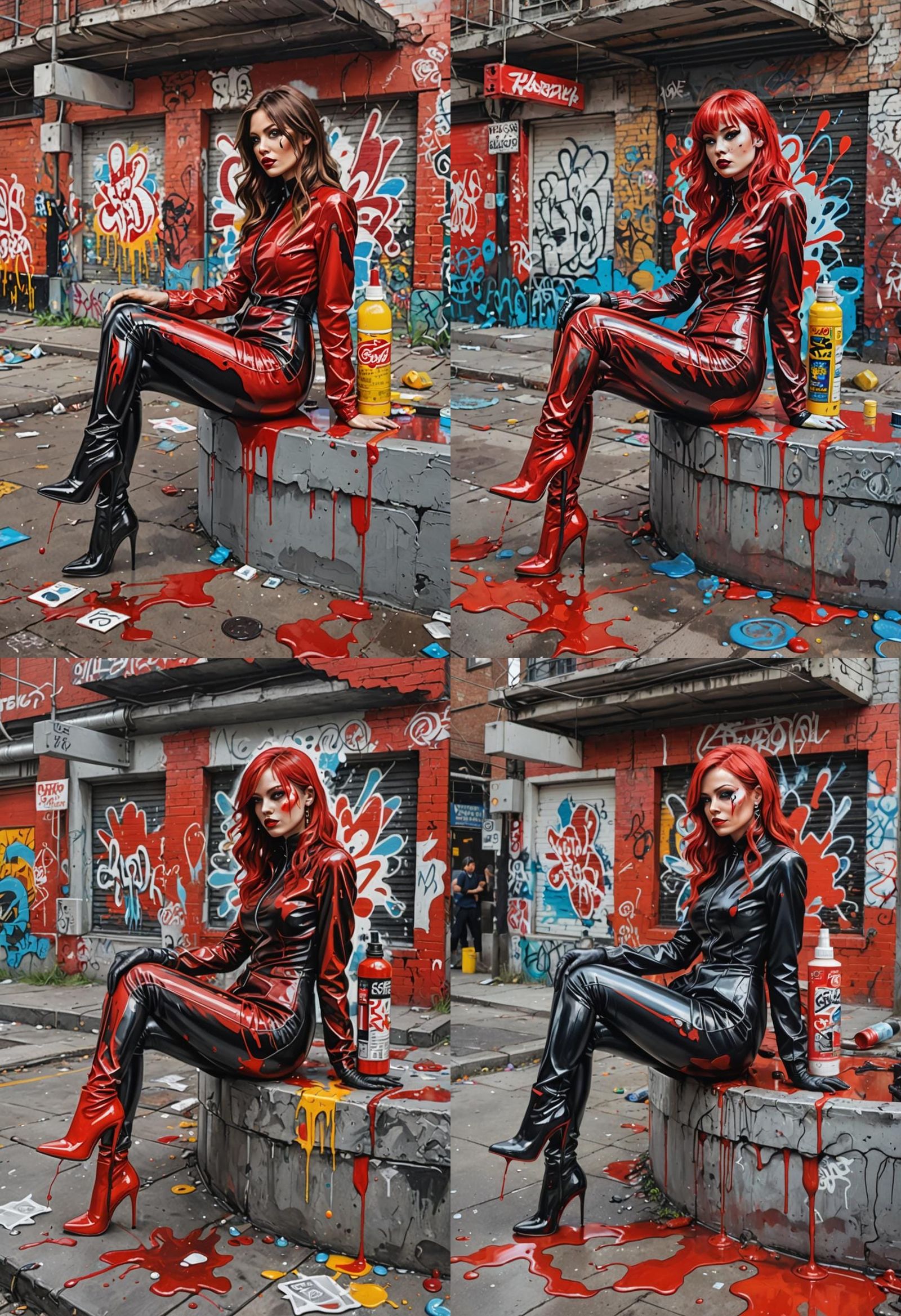 Red Catsuit Figure in Graffiti Splash Art Style