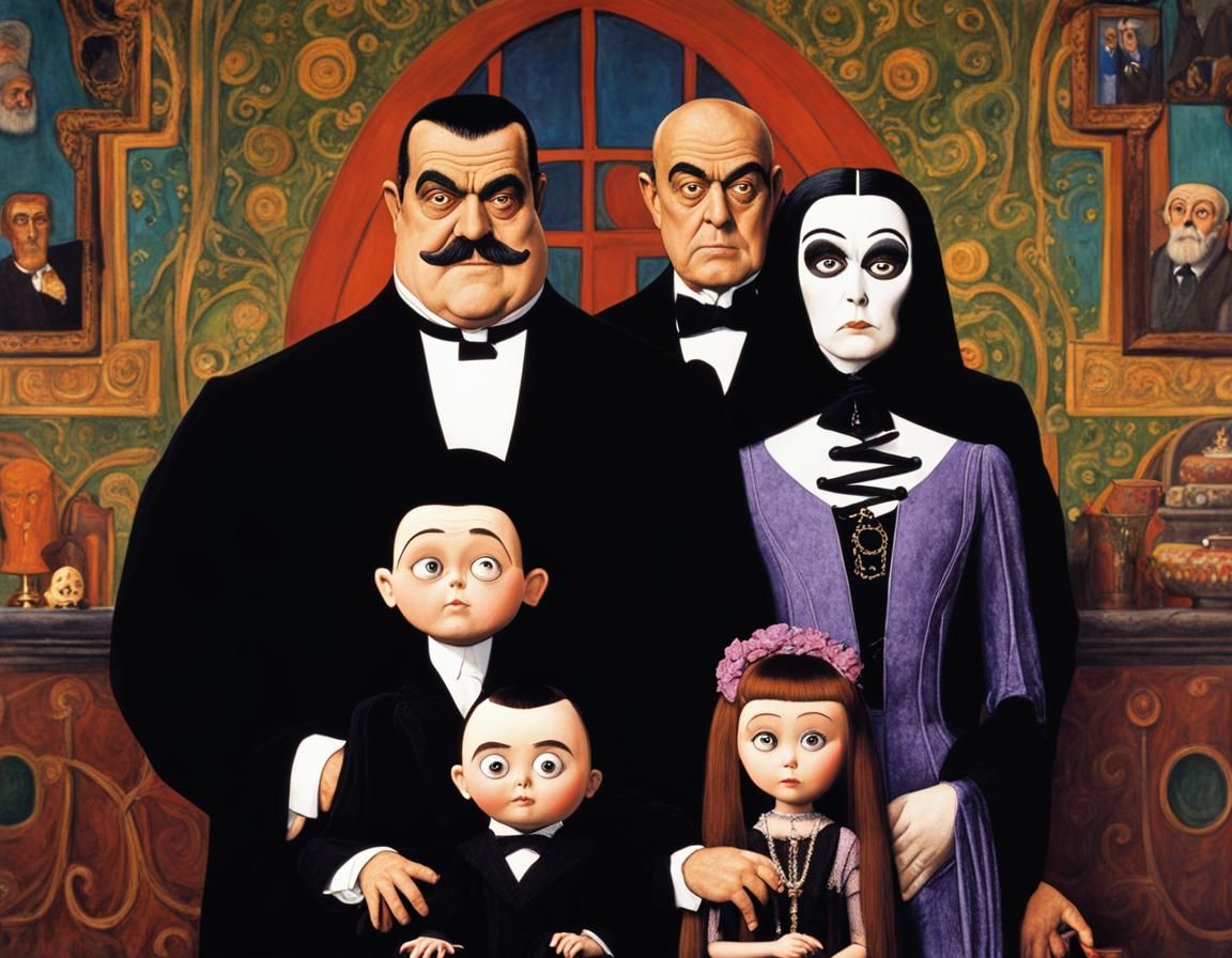The Addams Family: A Gustav Klimt-Style Portrait