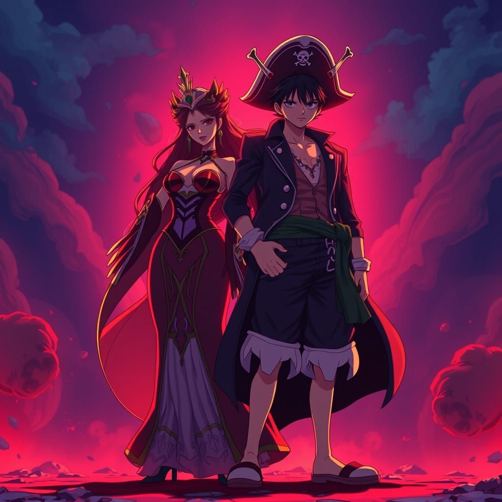 Boa Hancock and Monkey D. Luffy in Epic Anime Pose