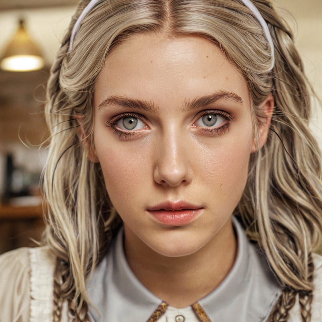 Lifelike Maid Girl in Soft Sepia Tone with Bokeh