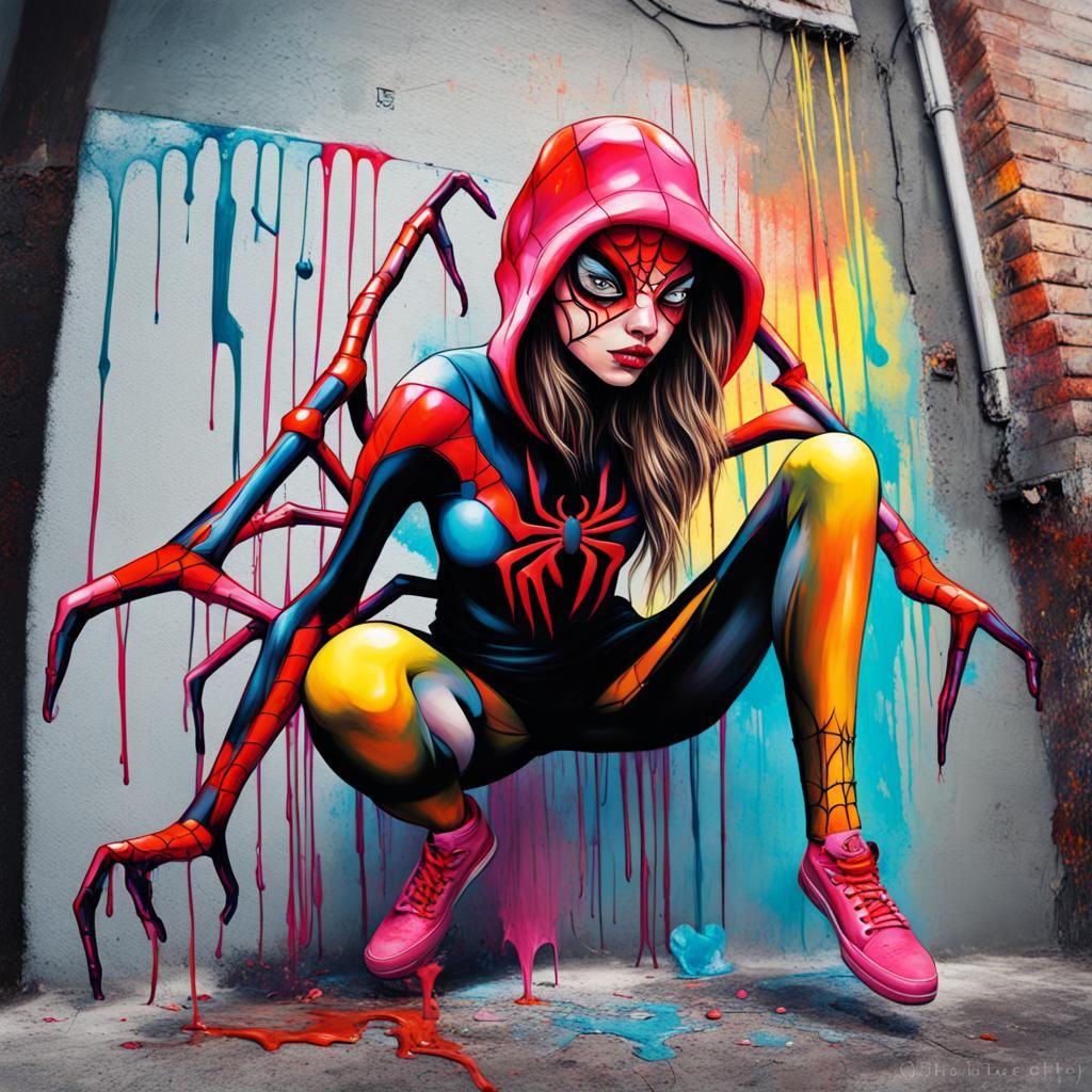 Spider Girl in Graffiti Street Art Style
