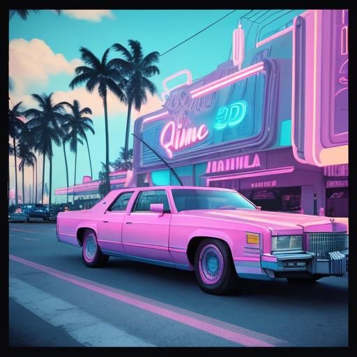 Miami Vice: 80s Cadillac in Neon Cityscape