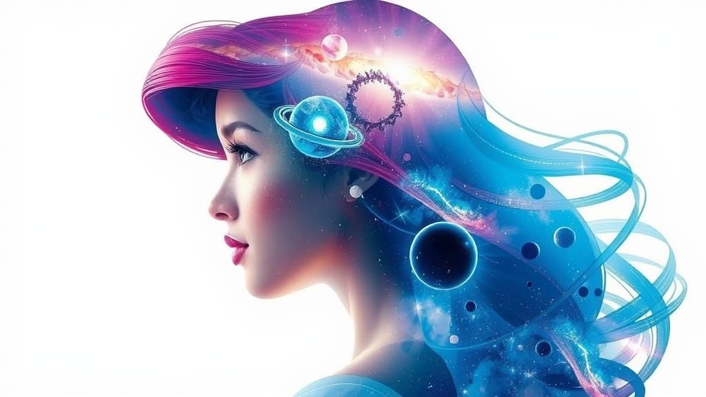 Ariel in Cosmic Double Exposure: Digital Art